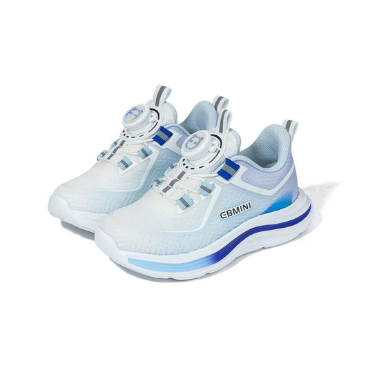 EBMINI White Blue Gradient Mesh Kids Sneakers | Rotary Buckle Non Slip Running School Shoes