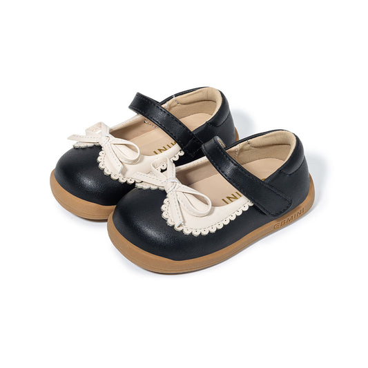 EBMINI Black White Bow Mary Jane Princess Toddler Shoes | Non Slip First Walker Casual Shoes