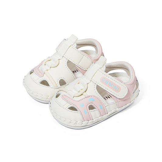 EBMINI Pink White Elephant Closed Toe Baby Sandals | Soft Non Slip PVC Sole Pre-Walker Shoes for Babies 6-15M
