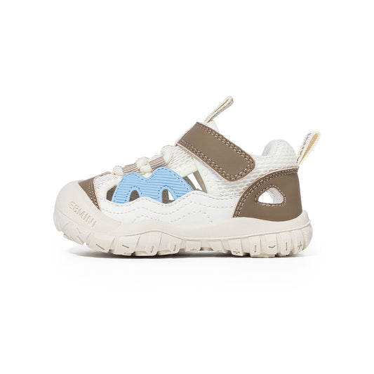 E26B253EBMINI Closed Toe Toddler Sandals | Beige Brown Blue Breathable Non Slip First Walker Summer Shoes for 15M-5Y