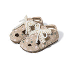 Floral Print Pearl Lace Bow Closed-Toe Toddler Sandals