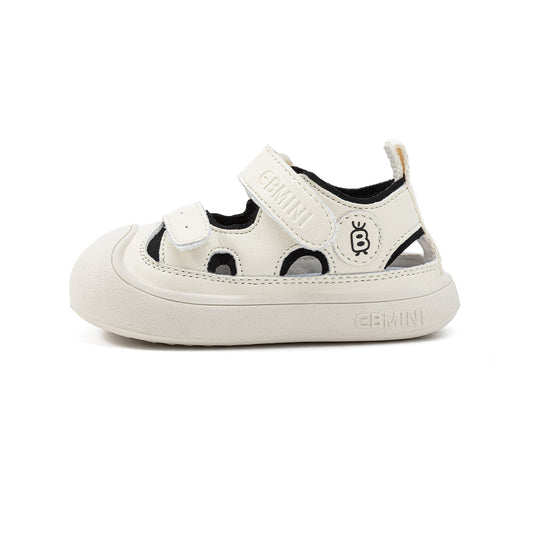 EBMINI Beige White Closed-Toe Breathable Toddler Sandals | Non-Slip First Walker Summer Casual Shoes