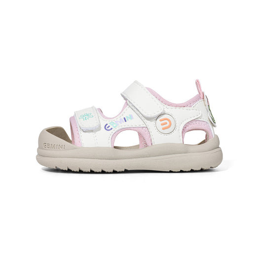 EBMINI White Pink Flower Closed-Toe Toddler Sandals | Non-Slip Breathable First Walkers for Girls 10M-5Y