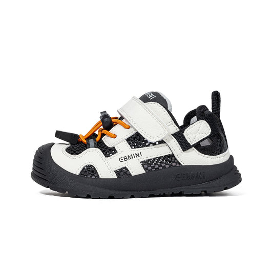 EBMINI Black White Orange Mesh Closed-Toe Toddler Sneakers | Non-Slip Breathable First Walkers for Boys Girls 15M-5Y