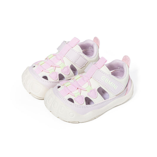EBMINI Pink Heart Closed Toe Toddler Sandals | Breathable Non Slip Rubber Sole First Walker Shoes for Girls 15M-5Y