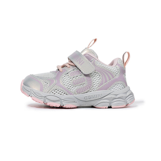 EBMINI Silver Pink Mesh Toddler Sneakers | Breathable Non-Slip First Walker Running Shoes