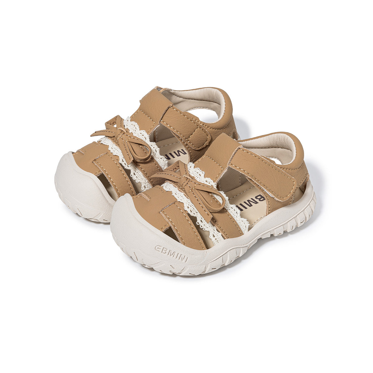 Tan Lace Bow Closed-Toe Toddler Sandals