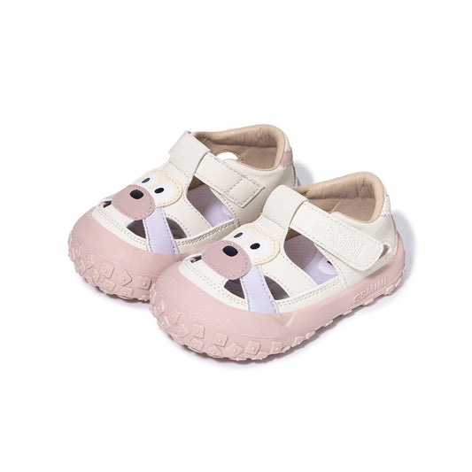 EBMINI Pink White Cartoon Dog Closed Toe Toddler Sandals | Breathable Non Slip Rubber Sole First Walker Shoes for Girls 10M-5Y