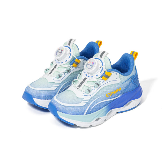 EBMINI Blue White Gradient Mesh Kids Sneakers | Rotary Buckle Air Cushion Non Slip Running School Shoes