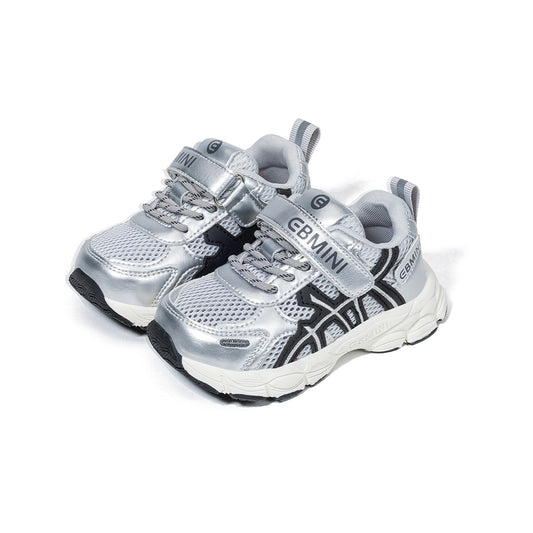 EBMINI Silver Black Mesh Toddler Running Sneakers | Breathable Non-Slip First Walker School Shoes