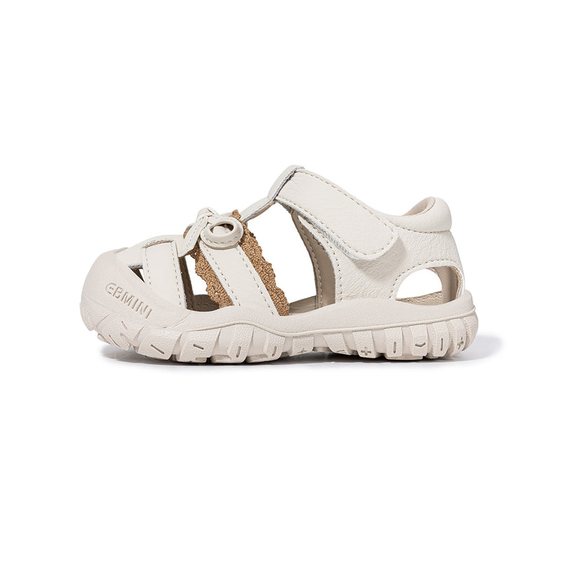 Tan Lace Bow Closed-Toe Toddler Sandals