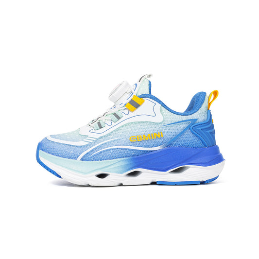 EBMINI Blue White Gradient Mesh Kids Sneakers | Rotary Buckle Air Cushion Non Slip Running School Shoes