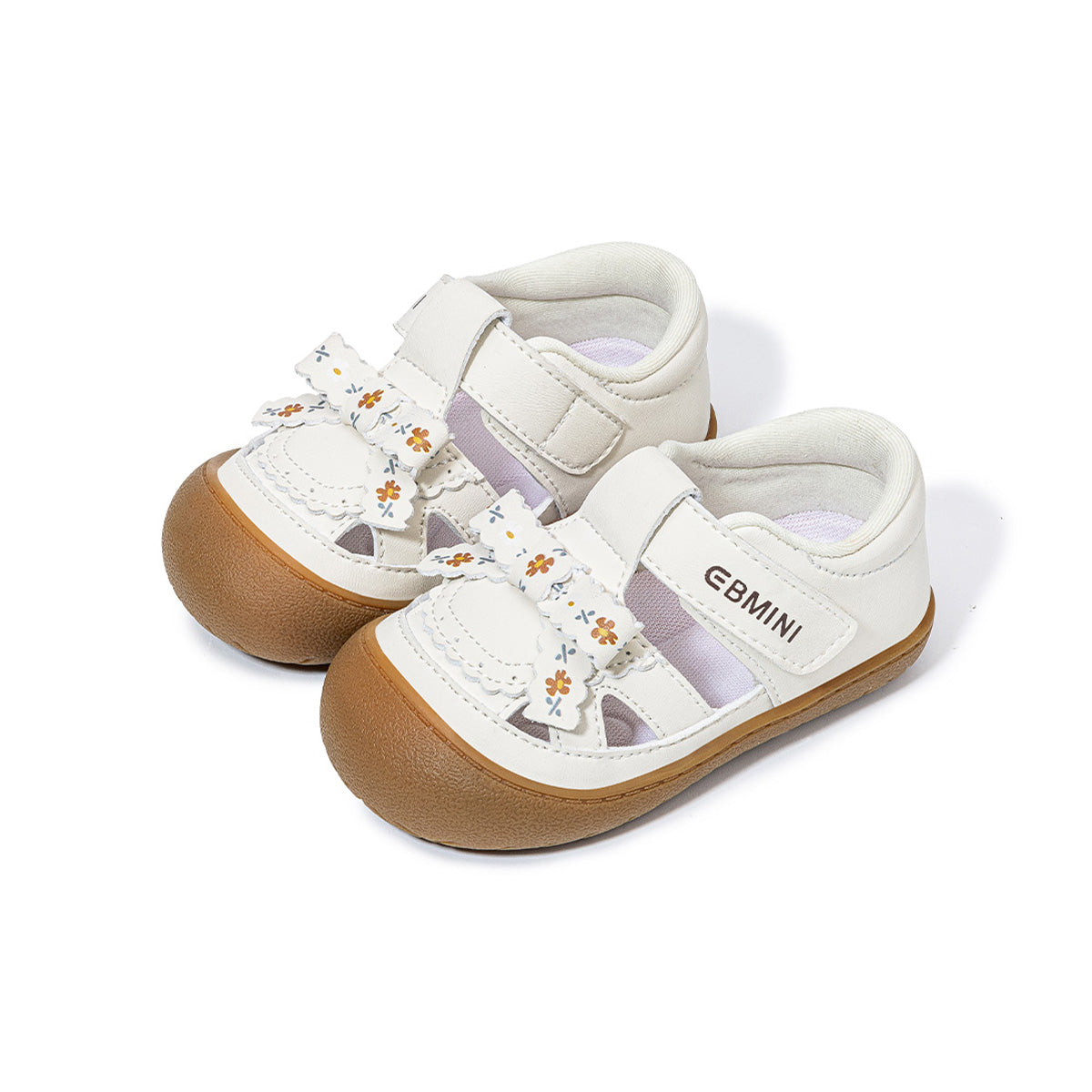 Scallop-Edge Floral Bow Closed-Toe Toddler Sandals