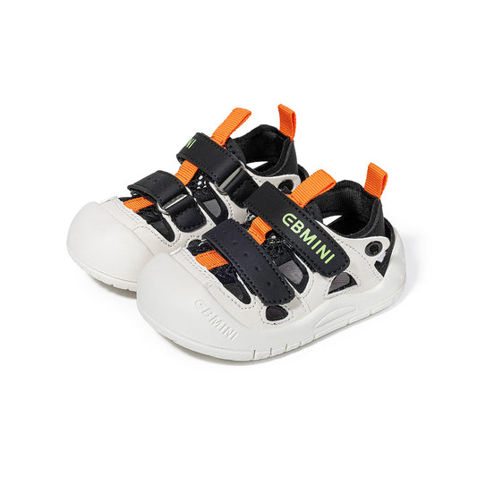 EBMINI Black White Orange Closed Toe Toddler Sandals | Breathable Non Slip Rubber Sole First Walker Shoes for Boys Girls 12M-5Y