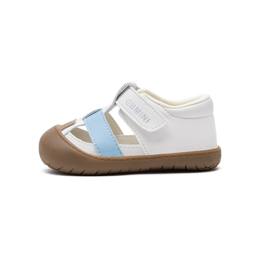 EBMINI Barefoot Closed Toe Toddler Sandals | White Blue Brown Breathable First Walker Summer Shoes for 10M-5Y