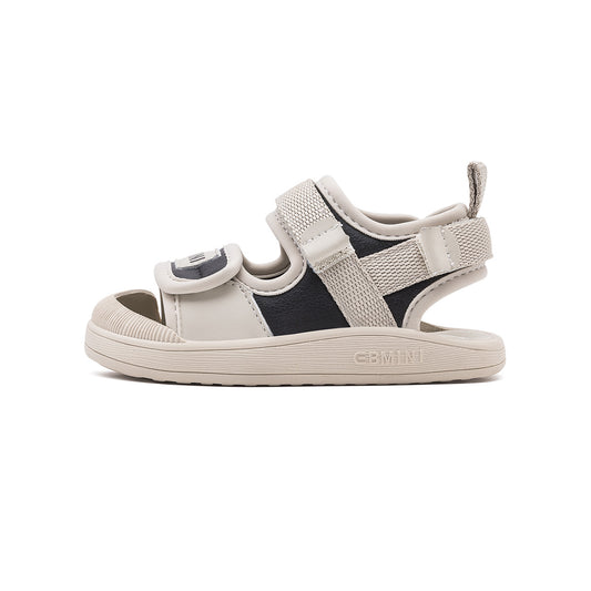 EBMINI Open Toe Toddler Sandals | Beige Black Non Slip Velcro Summer Shoes for Boys Girls 10M-5Y