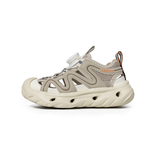 EBMINI Beige Rotary Buckle Closed Toe Kids Sandals | Breathable Non Slip Rubber Sole Outdoor Shoes for Boys Girls 5-15Y