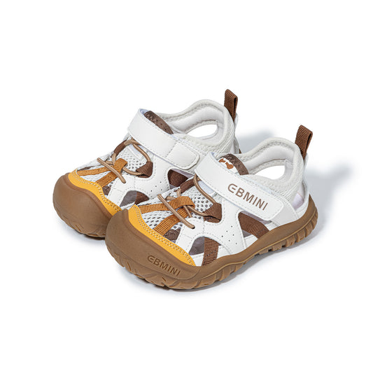 EBMINI Closed Toe Hiking Sandals for Kids | Beige Brown Yellow Breathable Non Slip Adventure Summer Shoes for Boys Girls 2-8Y