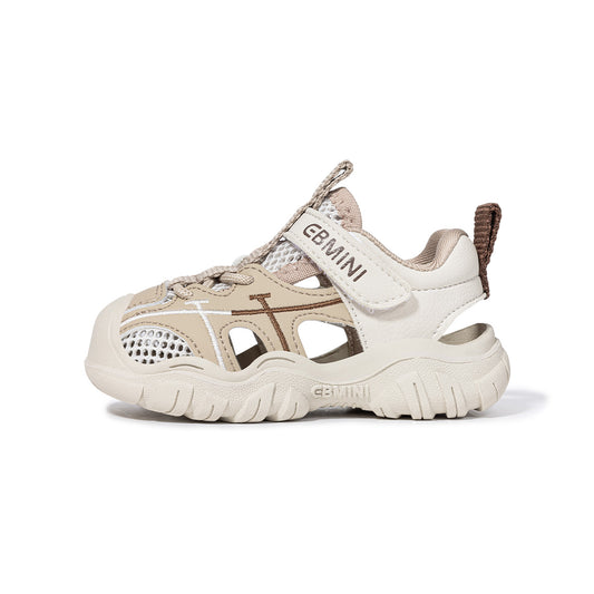 EBMINI Beige Mesh Closed Toe Toddler Sandals | Breathable Non Slip Rubber Sole First Walker Shoes for Boys Girls 10M-6Y