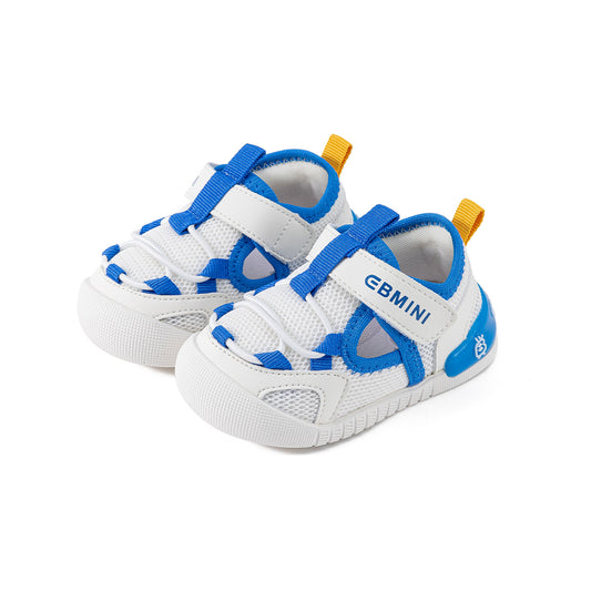 Kids Sneakers - White Mesh Blue Accent Casual