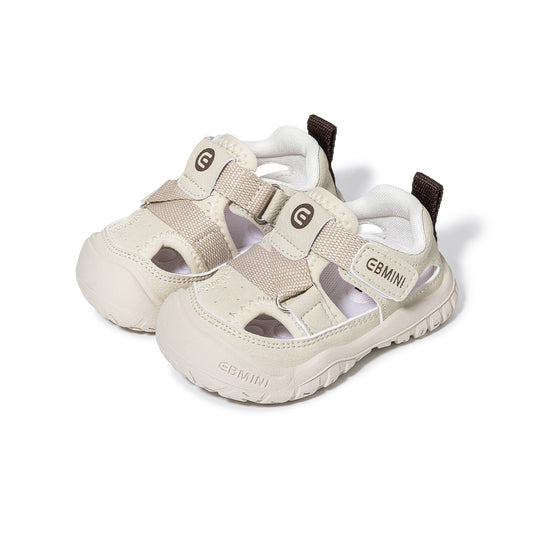 E26B279EBMINI Closed Toe Toddler Sandals | Beige Brown Non Slip First Walker Summer Shoes for 15M-5Y