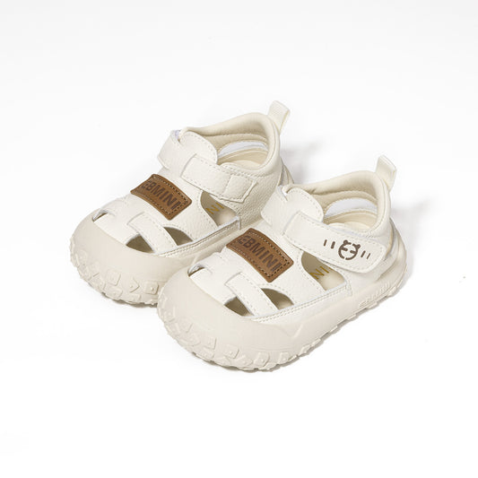 EBMINI Closed Toe Toddler Sandals | White Brown Non Slip First Walker Summer Shoes for 10M-5Y