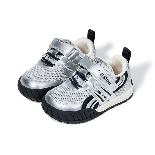 EBMINI Silver Black Retro Mesh Toddler & Little Kid Sneakers | Breathable Non Slip First Walker School Shoes