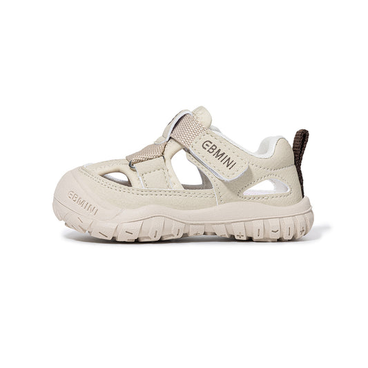 E26B279EBMINI Closed Toe Toddler Sandals | Beige Brown Non Slip First Walker Summer Shoes for 15M-5Y