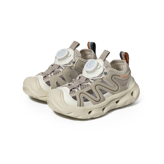 EBMINI Beige Rotary Buckle Closed Toe Kids Sandals | Breathable Non Slip Rubber Sole Outdoor Shoes for Boys Girls 5-15Y