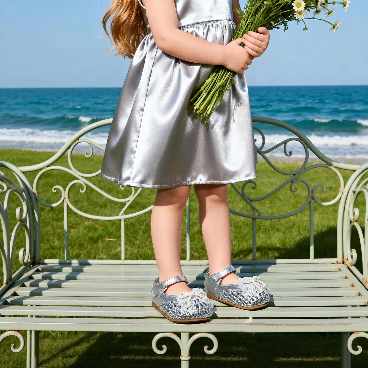 Pearl Bow Woven Mary Jane Toddler Sandals