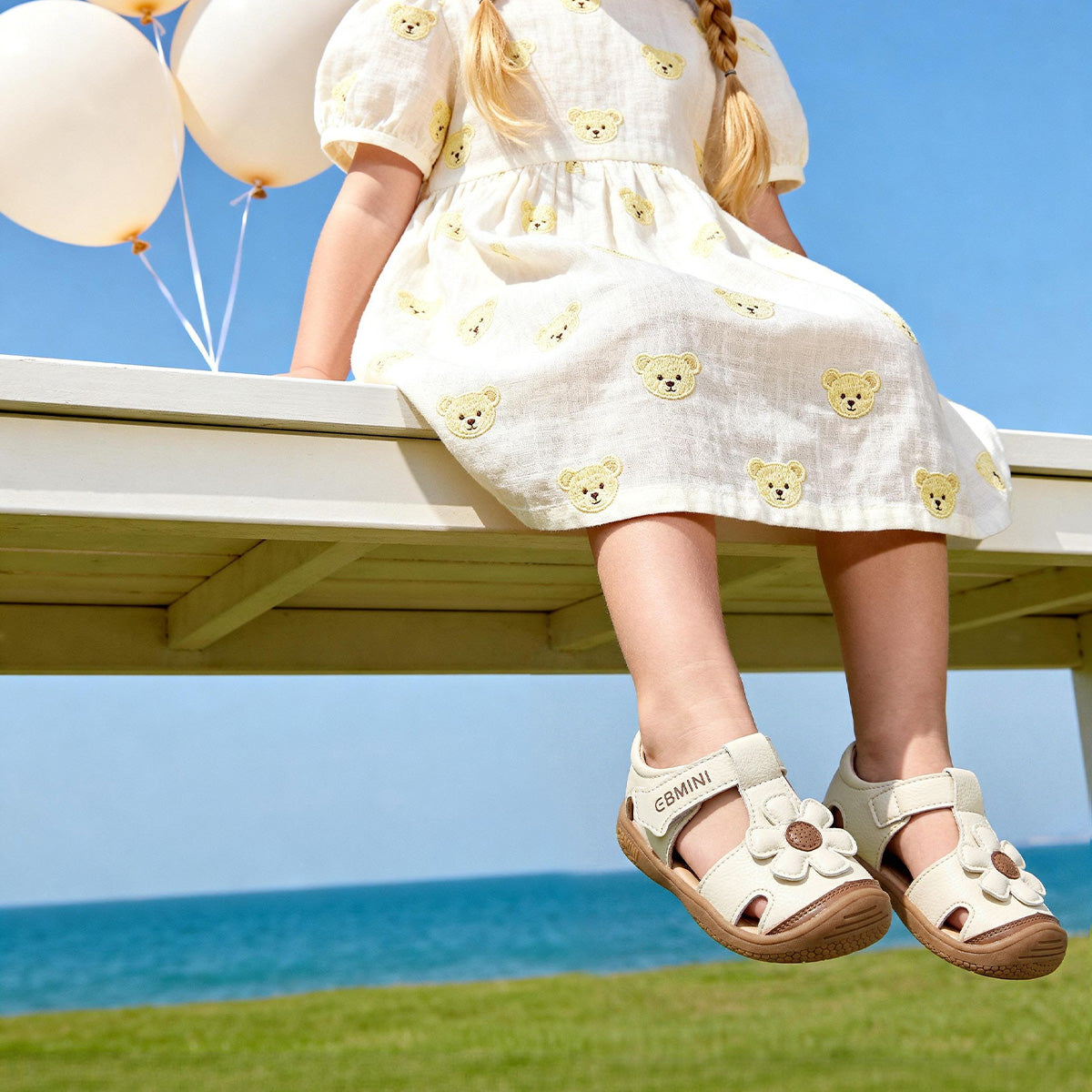 3D Flower Velcro Closed-Toe Toddler Sandals