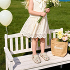 Floral Print Pearl Lace Bow Closed-Toe Toddler Sandals