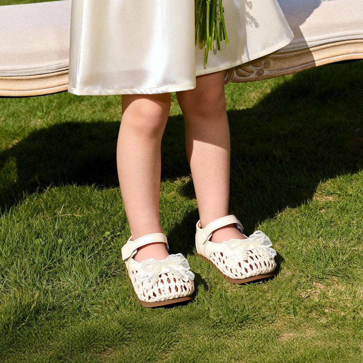 Pearl Bow Woven Mary Jane Toddler Sandals