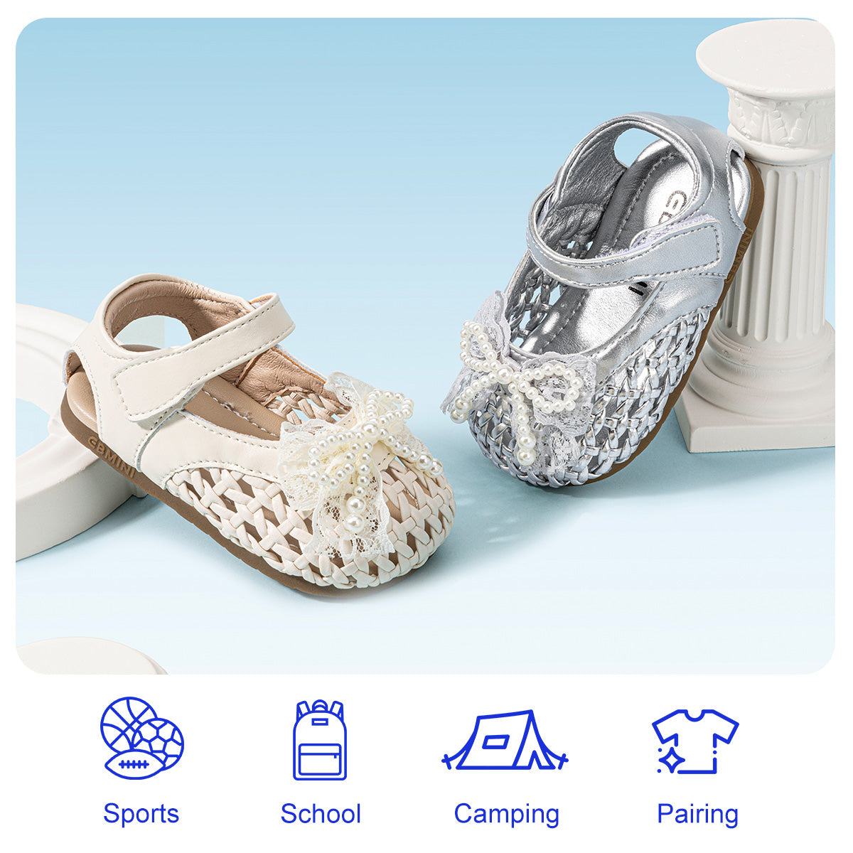Pearl Bow Woven Mary Jane Toddler Sandals