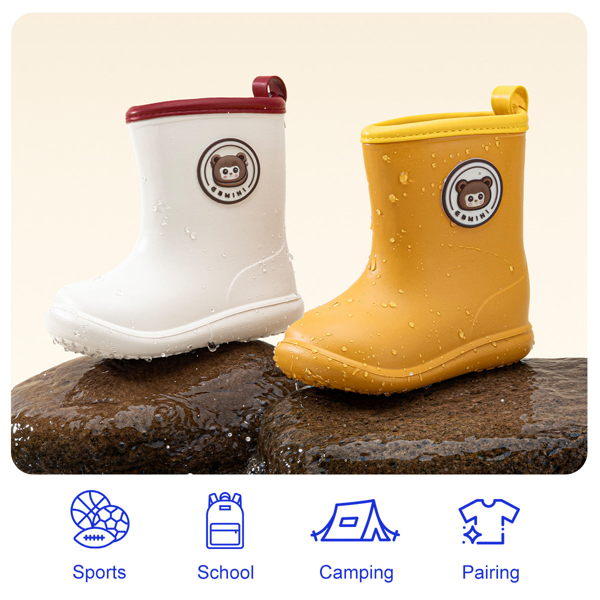 Bear Print Waterproof Toddler Rain Boots