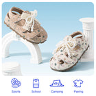 Floral Print Pearl Lace Bow Closed-Toe Toddler Sandals