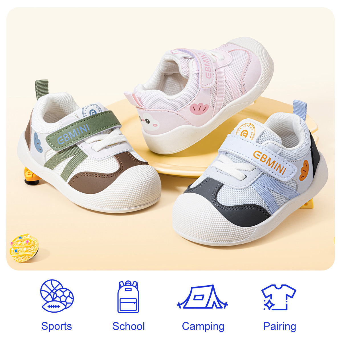 EBMINI AERO breathable baby walking sneakers — toe detail