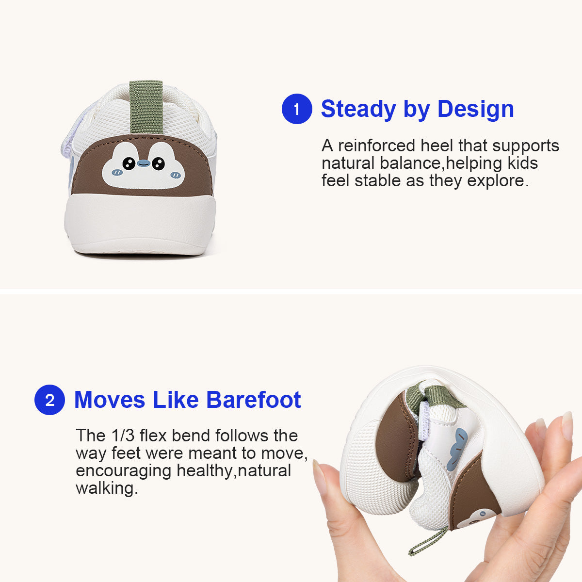 EBMINI AERO breathable baby walking sneakers — heel detail