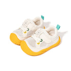 White EBMINI AERO toddler sneakers with yellow outsole, front three-quarter view