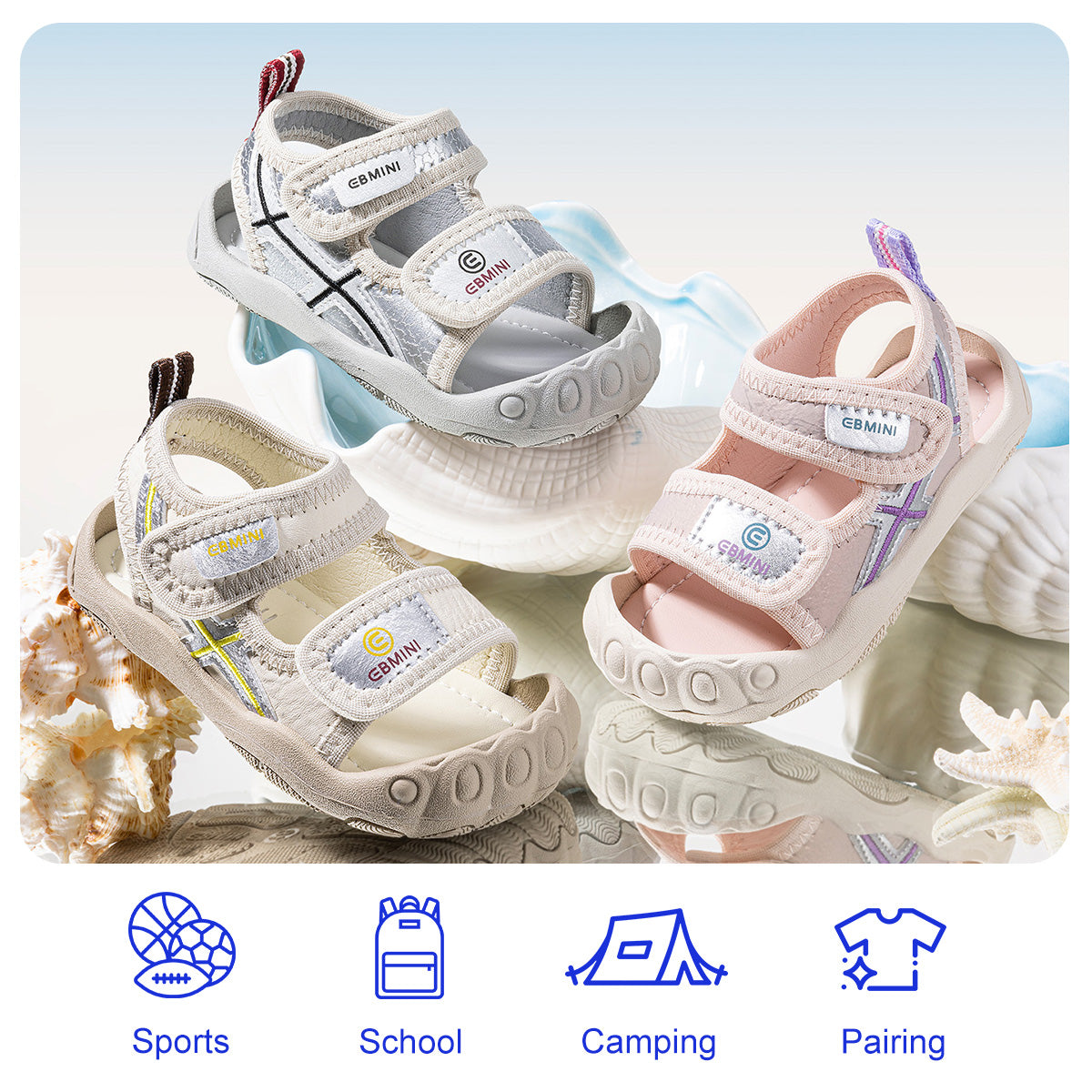EBMINI BEAM gray pink and white toddler sandals