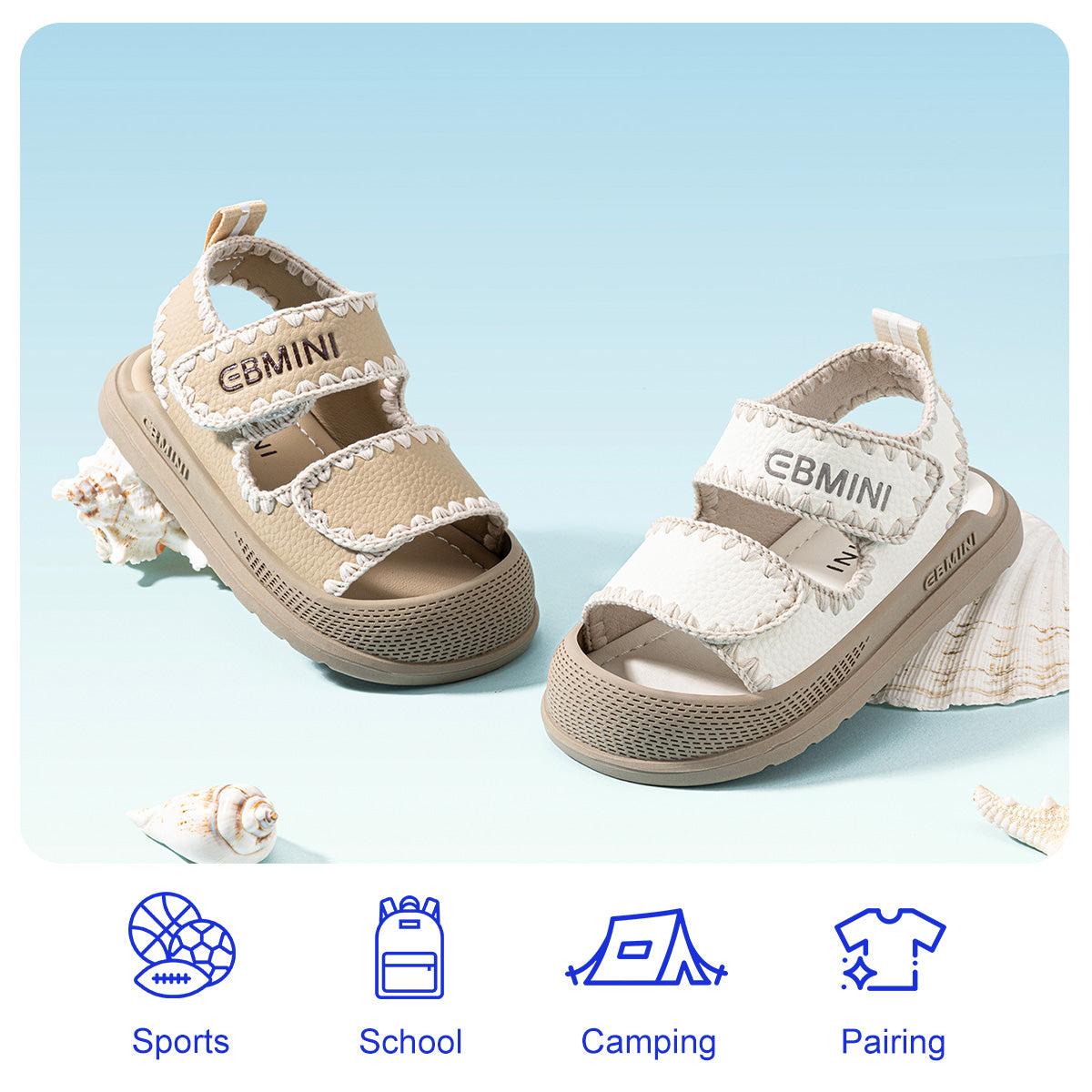 EBMINI BOHO beige and white embroidered toddler sandals