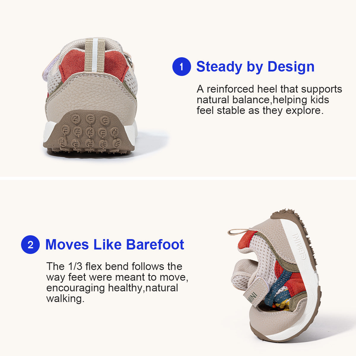 EBMINI BRAID multicolor barefoot sneakers for growing feet
