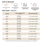 EBMINI CATERWAVE toddler sneaker size guide from 12 months to 6 years