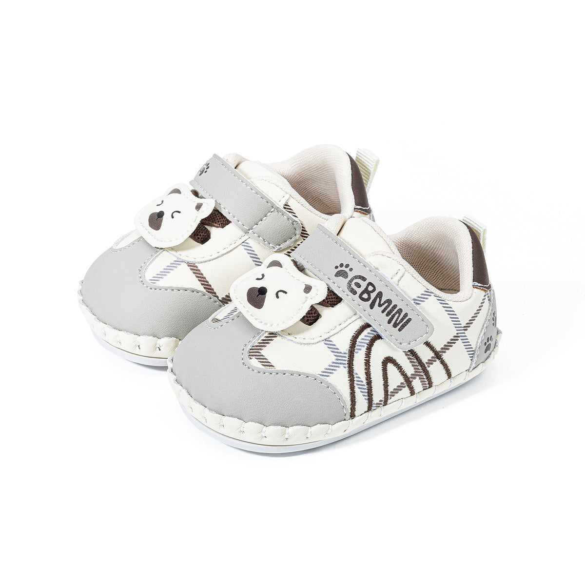 EBMINI CHECKMATE bear plaid baby crib shoes — outsole tread