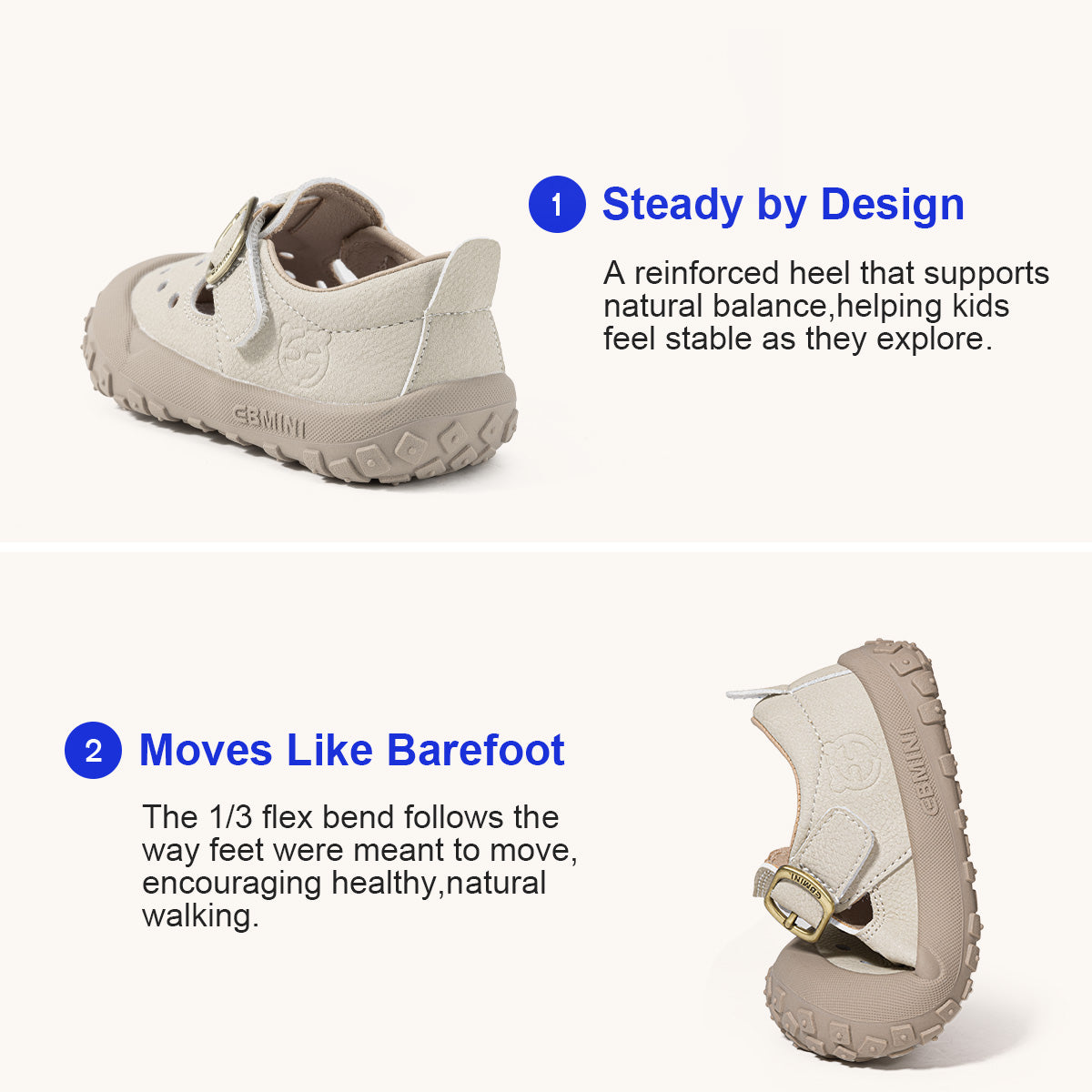 EBMINI CLASP gold barefoot sneakers for growing feet