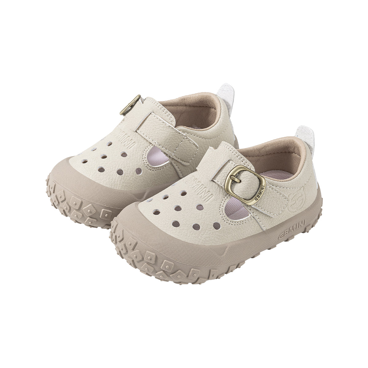 EBMINI CLASP barefoot toddler sneakers with a gold Mary Jane design