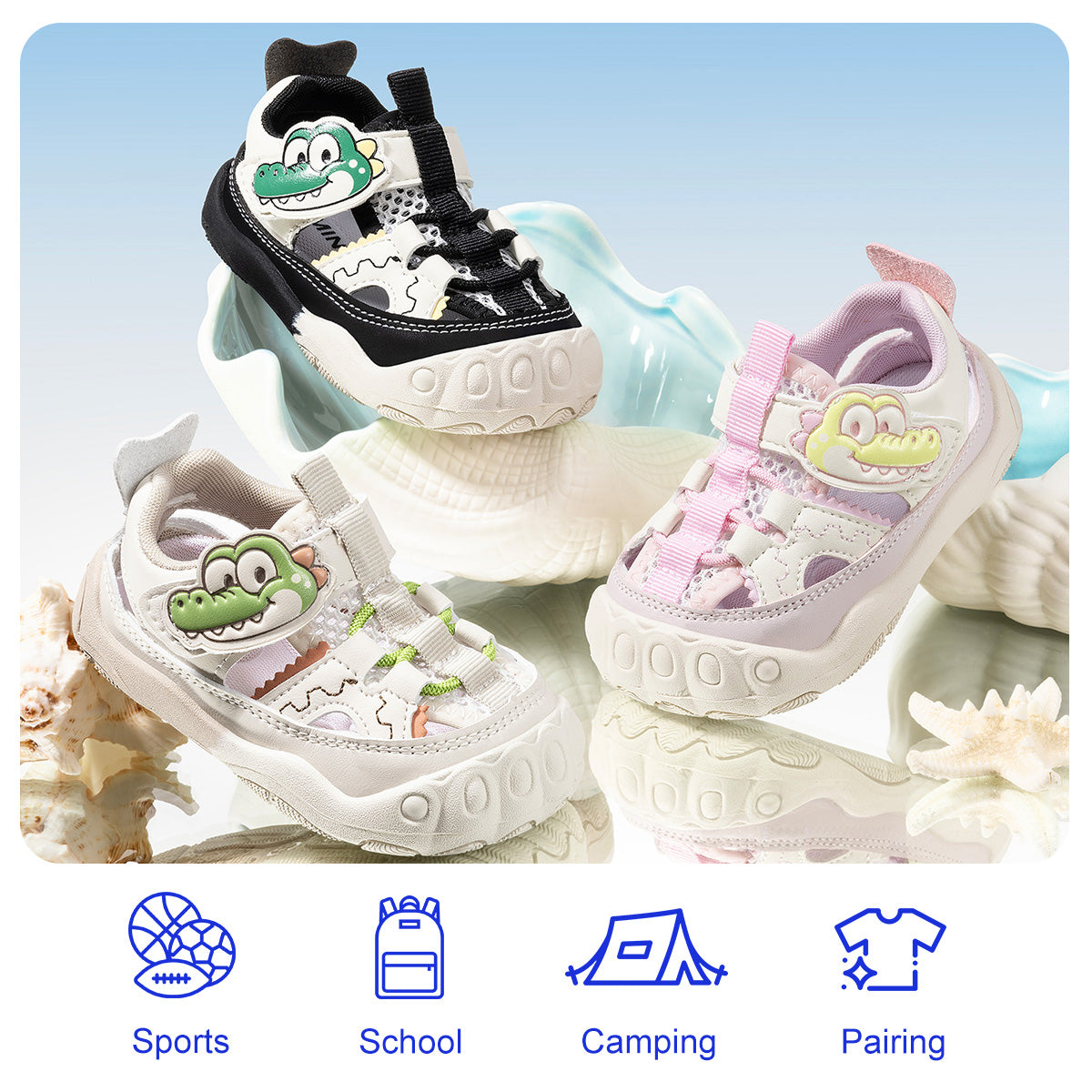 EBMINI CROC black cream green and pink cartoon sandals