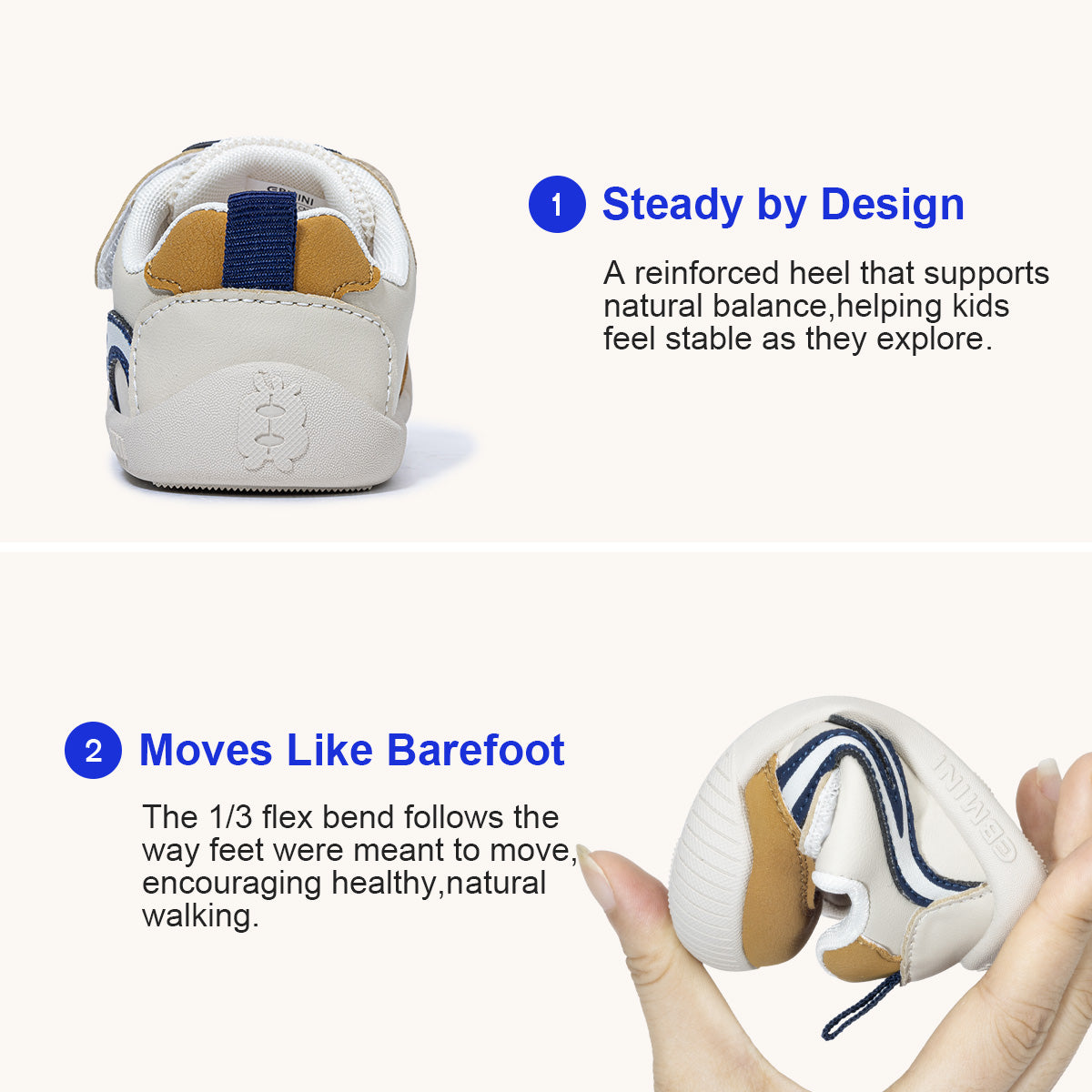 EBMINI CUBBY wide toe first walker sneakers upper construction detail