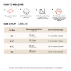 EBMINI CUBBY toddler shoe size guide and measuring instructions
