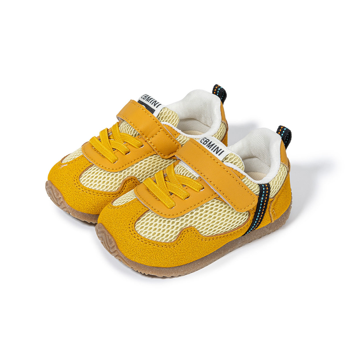EBMINI DUSK barefoot toddler sneakers with a classic mustard retro design